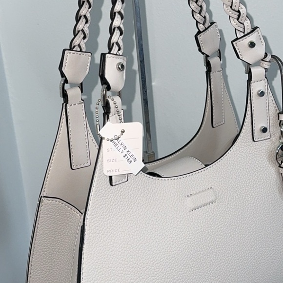 CALVIN KLEIN Shelly Novelty Satchel Women’s Leather Bag Dove Gray AUTHENTIC NEW - Picture 8 of 14